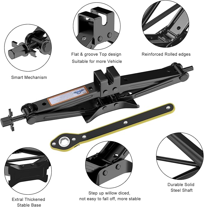 IMAYCC Scissor Lift Jack, Compact Car Jack Kit for Auto SUV, RV, MPV with Smart Ratchet Design, Heavy Duty Tire Changing Kit Lifting 2 Ton (4409 lbs) Tire Jack.