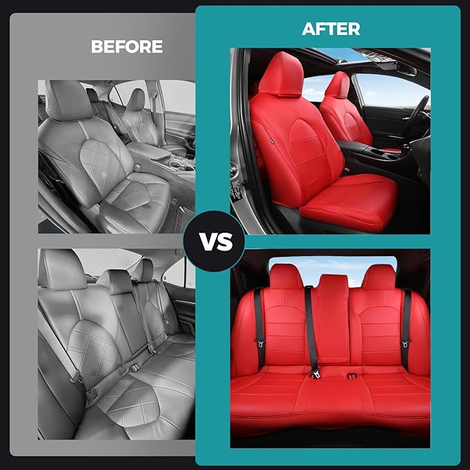 for Toyota Camry Seat Covers Hybrid XLE XSE 2018 2019 2020 2021 2022 2023 2024 - Custom Car Seat Covers Full Set, Leather Seat Cover for Cars, Waterproof Breathable Cushion Protectors Red