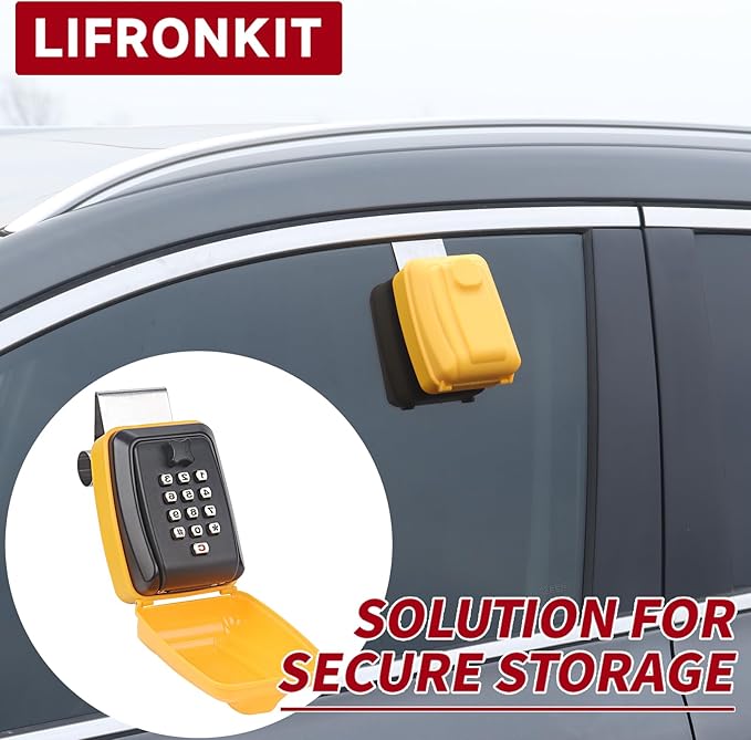 Car Key Lock Box, Yellow Punch Button Combination Lock Box, Car Window Lock Box Wall Lock Box, Sturdy Waterproof Security Key Storage, Credit Cards, Fit for Turo, Ride Share, GetAround