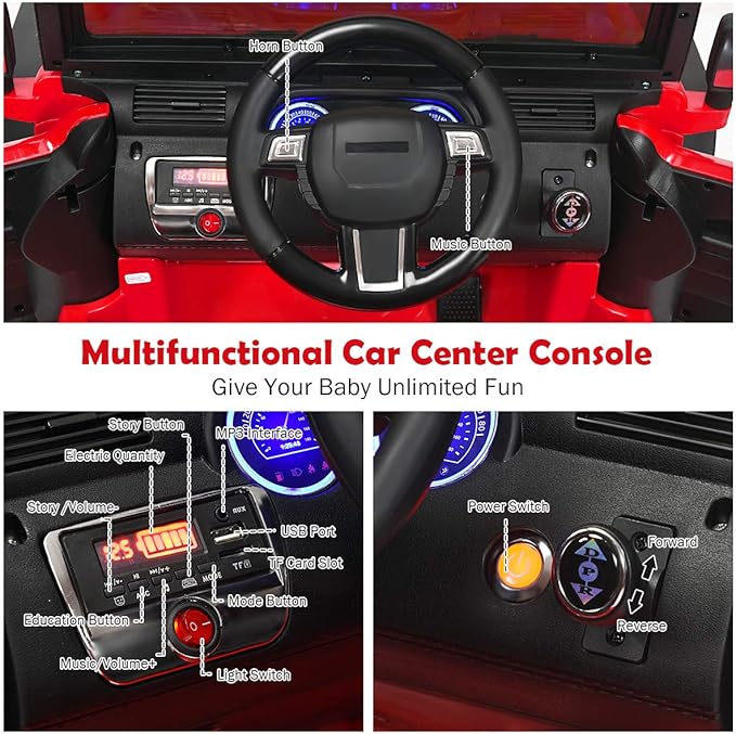 Costzon Ride on Car, 12V Battery Powered Electric Vehicle w/Parent Remote Control, Spring Suspension, Storage, 3 Speeds, LED Light, MP3, Music, USB & AUX Port, Electric Car for Kids (Red)