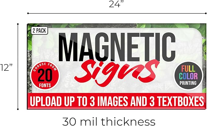 2 Pack, Personalized Magnetic Signs for Vehicles, Custom Car Magnets for Businesses, Customized Full Color Magnetic Truck Signs, 12x24 Car Magnet Signs (Design B)