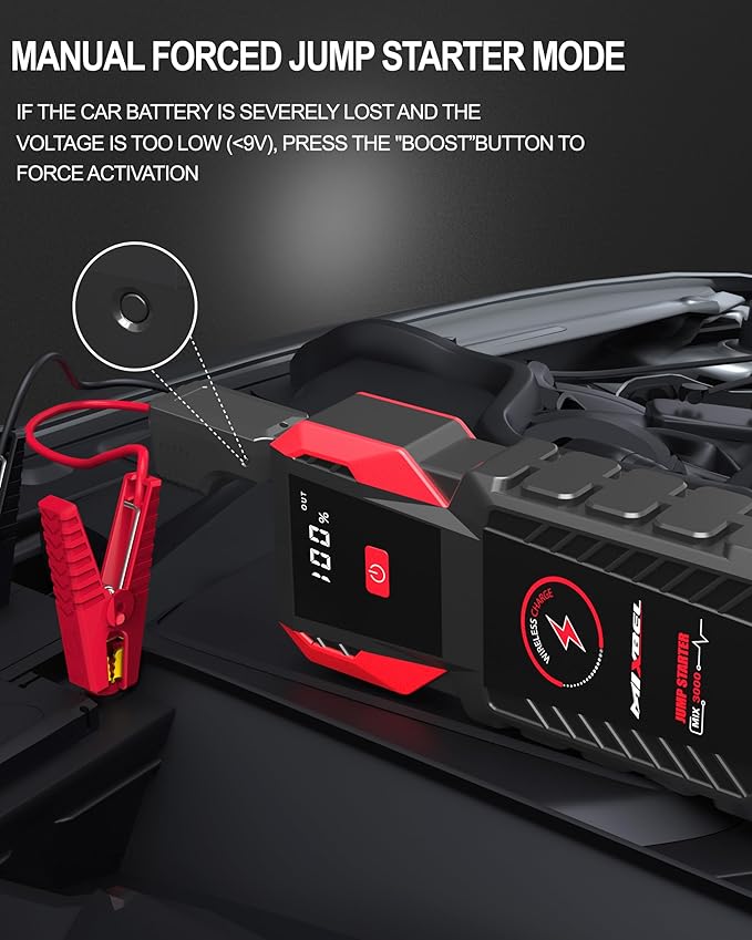Jump Starter 3000A Peak 12V Portable Car Battery Jump Starter 24000mAh Jump Box for up to 8L Gas or 8L Diesel Engine Jump Starter Battery Pack with LED Light, USB QC 3.0 and Wireless Charging