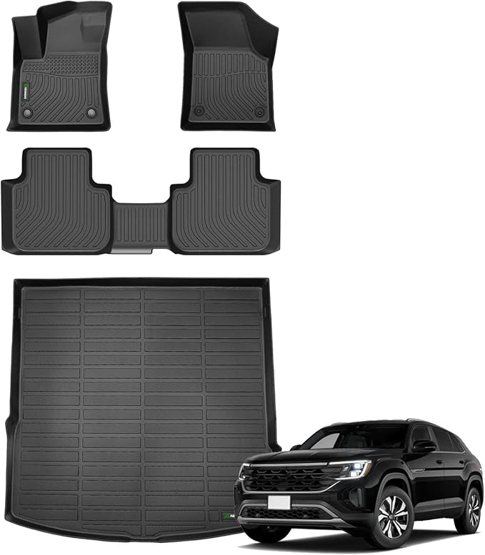 ANBINGO® Floor Mats & Cargo Liner for VW Atlas Cross Sport 2020 2021 2022 2023 2024 2025 (5 Passenger), SE | SEL | SEL R-Line | SEL Premium R-Line, Volkswagen Waterproof Car Floor Liners Full Set