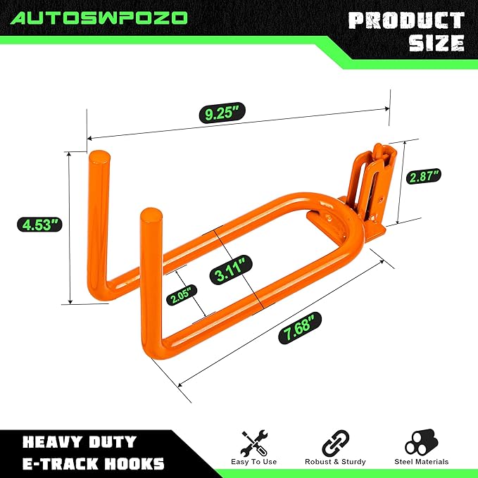 2-Pack E-Track Heavy Duty Shovel/Tool Hanger, E Track Hooks for Tools, Rakes, Spades in Trailers, Trucks, Workshop and Warehouse with E-Tracks, E Track Accessories Tool Holder (Orange)