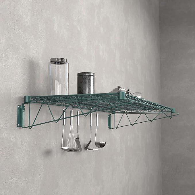 24" x 60" Green Epoxy Wire Wall Mount Shelf