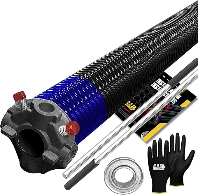 Garage Door Torsion Spring 262x2x38 for Right Side of Garage Door with Winding Bars, 1" Steel Bearing, and Gloves Heavy Duty Precision E-Coating 5-Year Warranty Minimum 30,000 Cycles (Black Cone)