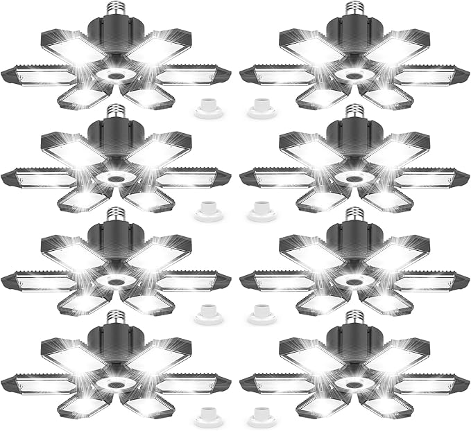 8 Pack 220W Garage Light Ceiling Led Deformable LED Shop Lights for Workshop E26 E27 Screw in Garage