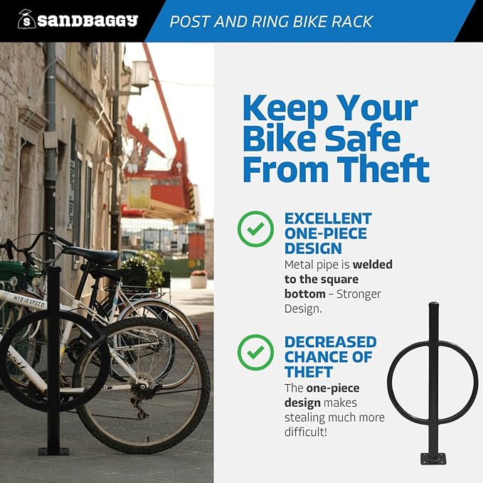 Sandbaggy Post and Ring Bike Rack - Commercial Bike Racks - Galvanized Steel - Anti-Theft Design - In Ground, Apartments, Sidewalks, Industrial (Gray, 10)