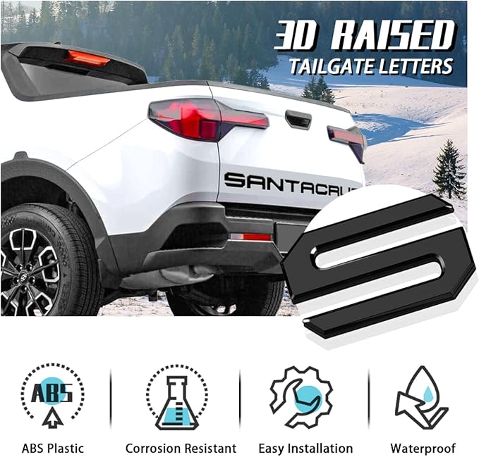 Tailgate Inserts Letters Compatible for 2022 2023 2024 2025 Santa Cruz 3D Raised & Strong Adhesive Decals Letters Rear Emblem Decal Sticker Compatible for Santa Cruz Accessories-Gloss Black