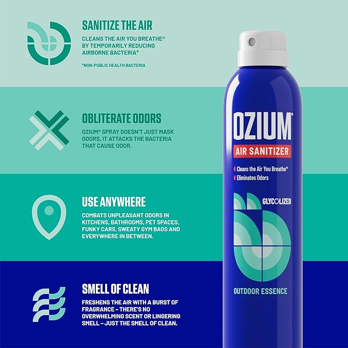 Ozium 3.5 Oz. Air Sanitizer & Odor Eliminator 4 Pack for Homes, Cars, Offices and More, Outdoor Essence, 4 Pack, MULTI