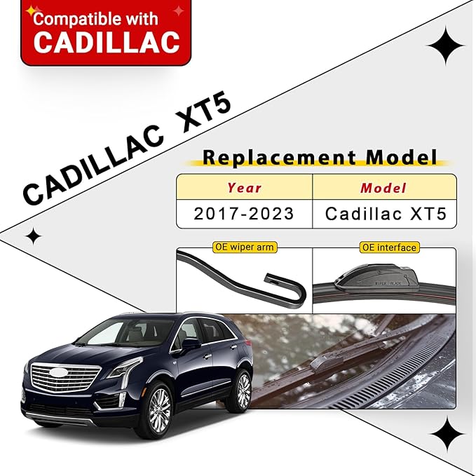 Windshield Wiper Blades Replacement for Cadillac XT5 2017 2018 2019 2020 2021 2022 2023 Original Factory Quality Front Rear Wipers Blade Set for My Car - 24" 20" 11" (Pack of 3)
