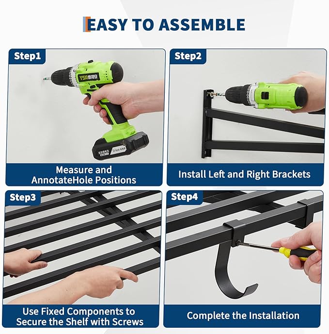 2 Pack Heavy Duty Garage Wall Shelves, 2x4ft Wall Mount Storage Shelf with Hooks, Shelf Warehouse Organization System, Rack Shelving, Holds 200 Lbs Each for Shop, Garage Storage