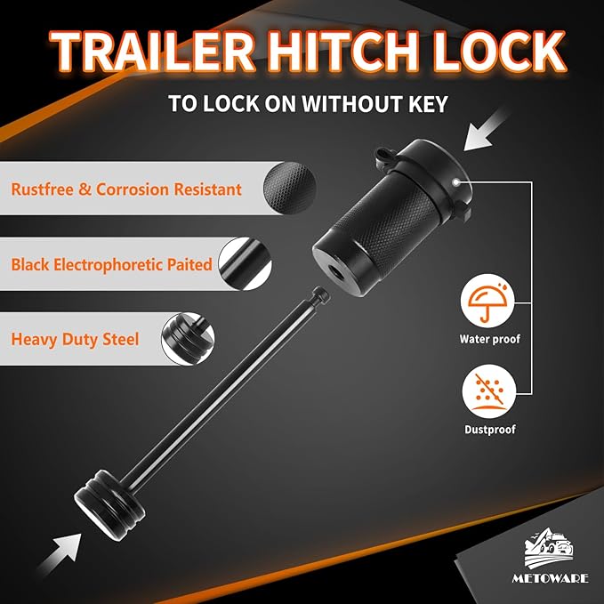 METOWARE Trailer Tongue Coupler Lock 1/4" Dia, 3-1/2" Span, Trailer Hitch Lock for Latch-Type Coupler, Black Trailer Pin Lock for Towing Trailer RV Car Boat Truck (2 Pack)