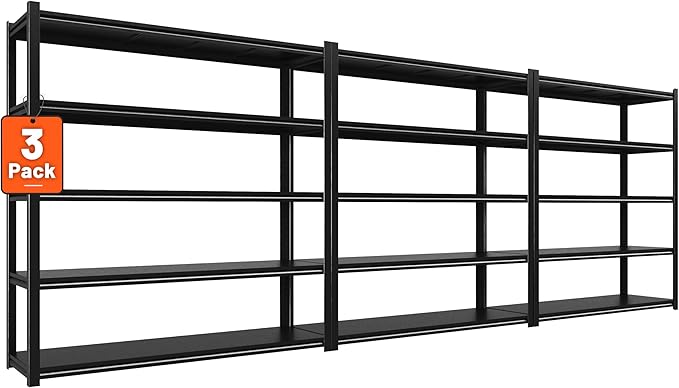 72" H Garage Shelving 2000LBS Heavy Duty Storage Shelves Adjustable 5 Tier Metal Shelves for Storage Garage Industrial Shelving Utility Racks,16" D x35.5 Wx72 H,Black