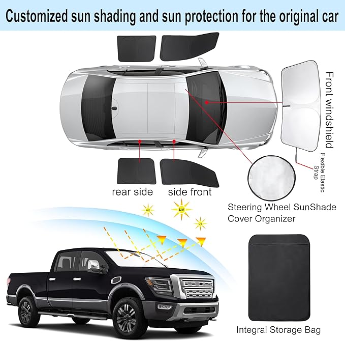 TINGLU Window Shades for Nissan Titan 2020-2024 Accessories Full Windows Windshield Sun Shade Sun UV Rays Privacy Protection for Camping 5PCS
