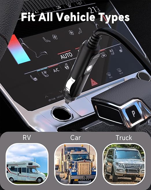 Car Charging Cable Compatible with Jackery Anker EcoFlow 16AWG Car Cigarette Lighter Charger to 6 in 1 Cable Cigarette Lighter Charging for Portable Power Station