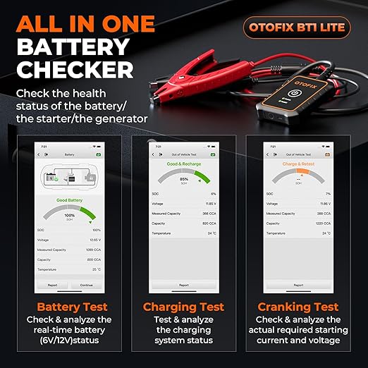OTOFIX Car Battery Tester BT1 Lite, 6V 12V 100-2000 CCA Car Battery Analyzer, Auto Cranking Charging System Test Scan Tool, Battery Load Test,Use with D1/D1 Lite/D1 PROS/D1 MAX/IM1/IM2/Ultra