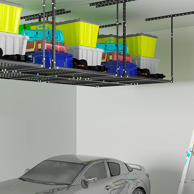 3 x 4FT Overhead Garage Storage Rack, Adjustable Ceiling Storage Racks, Garage Shelving Heavy Duty Storage Organizer System, 400lbs Weight Capacity (Black)