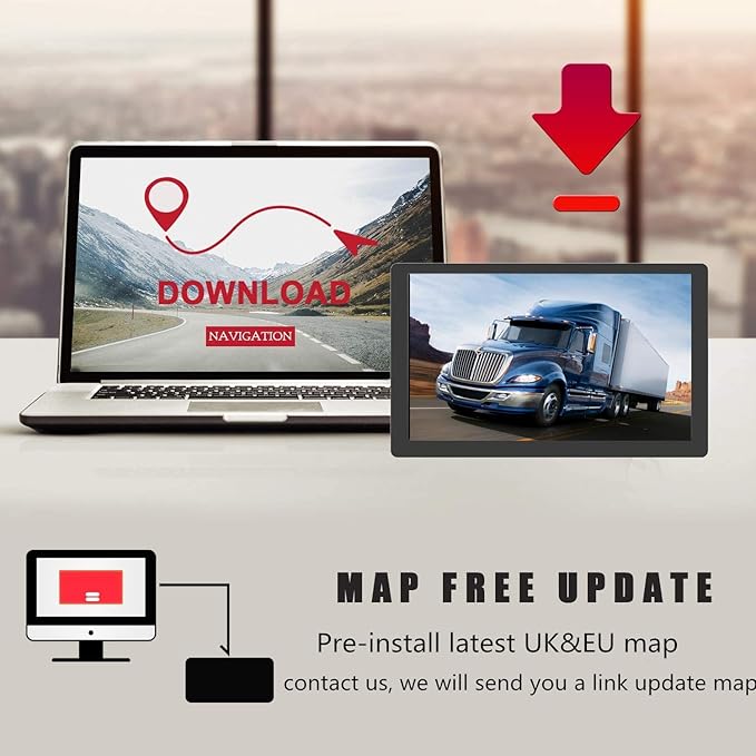 GPS Navigator for Car Truck RV – 9'' HD Touchscreen, Latest 2025 Map with Custom Truck Routing, Lane Guidance, Turn-by-Turn Voice Directions, Speed & Red Light Alerts, Free Lifetime Updates