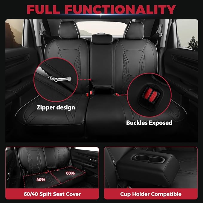 FREESOO Seat Covers for Honda CRV, Custom Fit Car Seat Covers for CRV LX EX EX-L Sport Touring Special Edition Trailsport Hybrid & Gas 2023 2024 2025 2026, Waterproof Leather Full Set, Black & Gray
