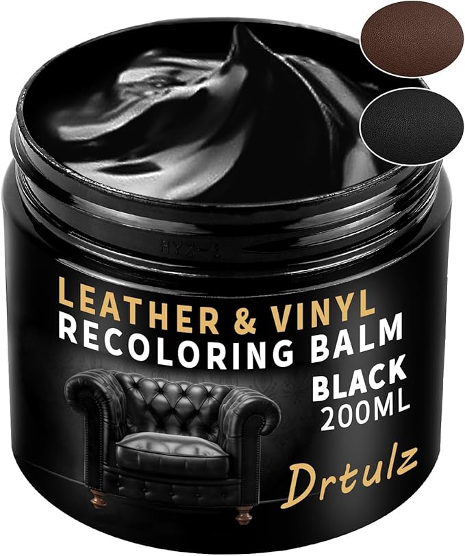 Black Leather Recoloring Balm, Leather Repair Kit for Furniture, Leather Scratch Remover, Leather Color Restorer for Couch, Car Seats, Shoes - Repair Leather Dye for Scratched and Faded Leather