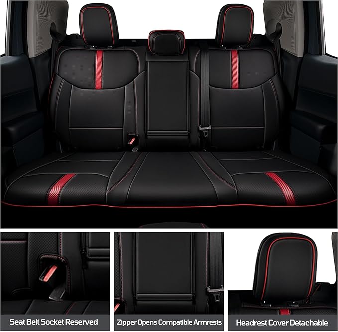 Seat Covers Fit for Ford Maverick 2022-2025 Double Cab XL XLT Lariat,Full Coverage Seat Cover Design ,Safety and Comfort Carbon Fiber Car Seat Covers,Airbag Compatible Seat Covers for Cars(Red)