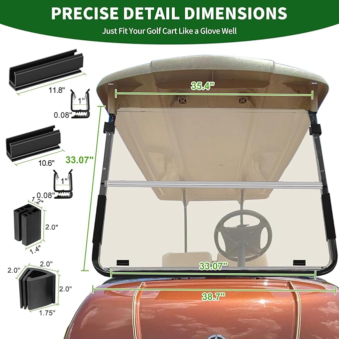 Golf Cart Foldable Windshield 3/16" (5MM) Thicken Only Fits 2003-2006 Yamaha G22, Fits 1"×1" Strut Rail Front Folding Acrylic Windshield Replacement, Included Mounting Hardware - Tinted