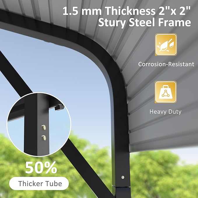 20x20 FT Carport with Metal Roof, Heavy Duty Metal Carport Canopy, Garage Car Shelter Shade for Outdoor, Car, Truck, Eggshell