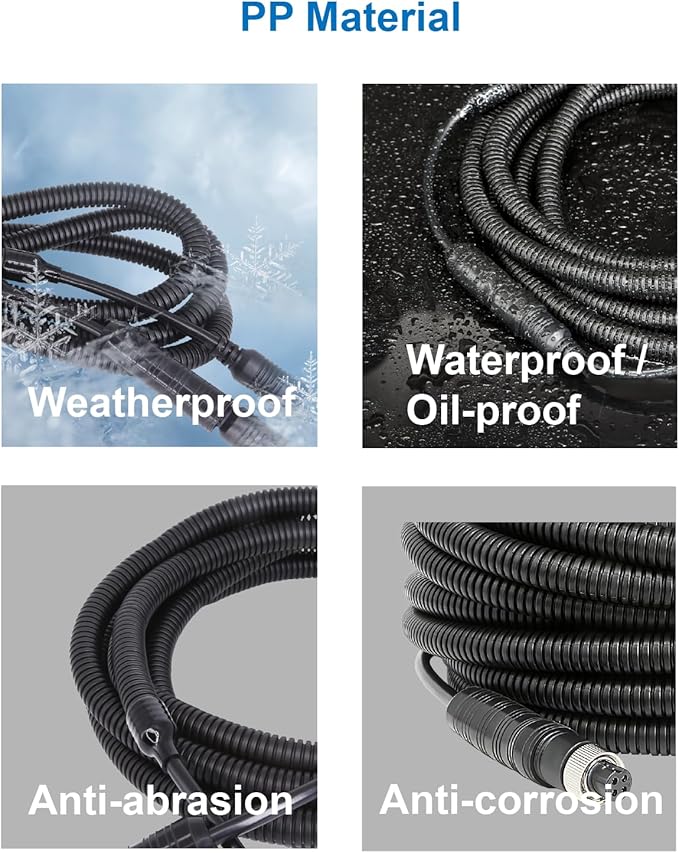 4 Pin Backup Camera Cable with Corrugated Tube Cover, 4 Pin Aviation Extension Cord, Weatherproof, Compatible with Rearview Camera Systems, Radar DVRs, CCTV Security Systems(65FT/20M)