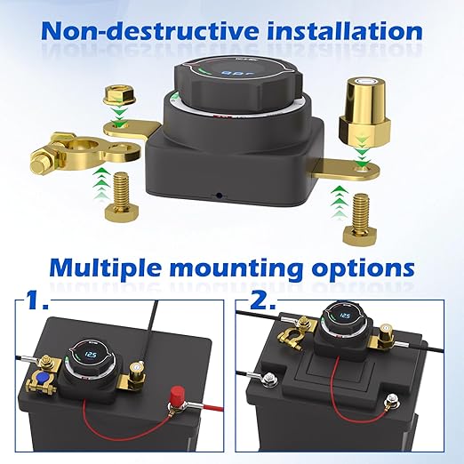 MaySpare Top Post Battery Disconnect Switch with Digital Voltage Display, DC 5-80V On Off Kill Switch, Voltmeter Power Cut Master Disconnect Isolator for Car RV Marine Boat Camper Truck Trailer