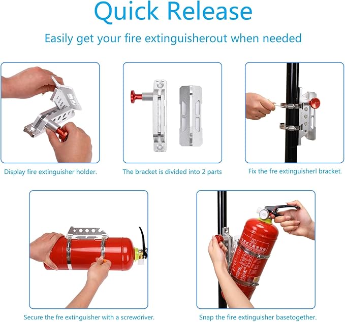 Vehicle Fire Extinguisher Mount Bracket, Aluminum Adjustable Quick Release Roll Bar Fire Extinguisher Bottle Mount with 8 Clamps, Compatible with Jeep Wrangler JK TJ Rubicon UTV, Gold