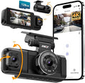 iiwey N7 3 Channel Dash Cam Front and Rear Inside 3K+1080P+1080P with 128GB SD Card, 5GHz WiFi, Rotatable Side Camera for Car, IR Night Vision, 24/7 Recording, G-Sensor, Parking Mode