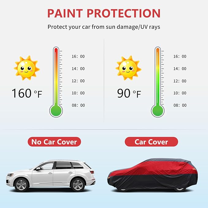 SUV Car Cover Hatchback Cover Waterproof All Weather, Outdoor Car Covers for Automobiles with Zipper Door, Hail UV Snow Wind Protection, Car Cover, Fit SUV Jeep-Length (up to 181")