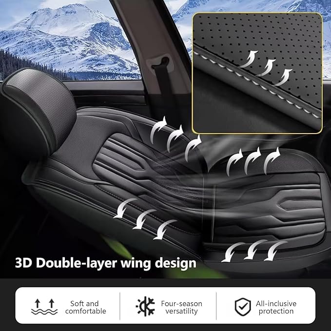 YORKNEIC Fit for Hyundai Kona Seat Covers 2018-2025: Leather Waterproof Car Seat Covers Anti-Slip Protector 2 Front Set (2 Seats, Black)