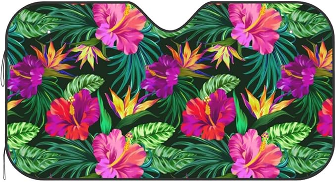 Tropical Flowers Car Windshield Sunshade Front Window Sun Visor Protector Foldable Shield Cover for Truck SUV