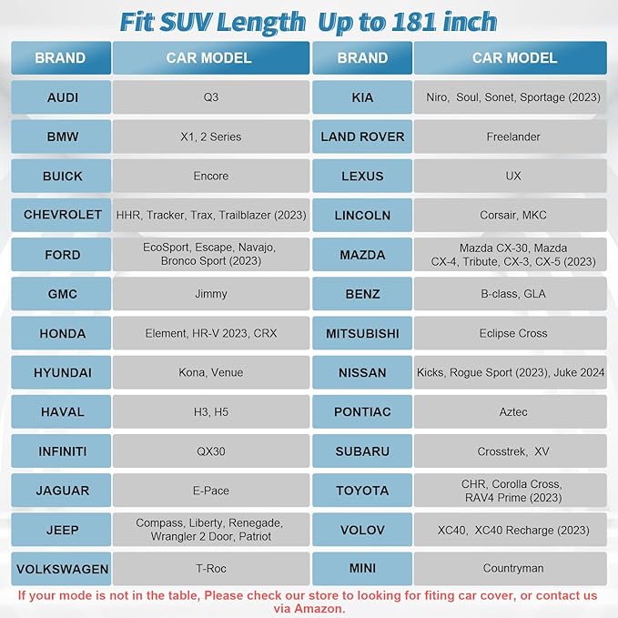 SUV Car Cover Waterproof All Weather, Outdoor Car Covers for Automobiles Car Covers Universal Fit SUV Up to 181’’