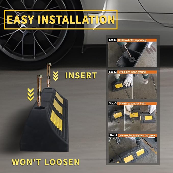 Parking Stopper for Garage Floor, Heavy Duty Rubber Car Wheel Curb Stoppers Bumpers Block for Your Vehicle, Parking Aid Gadgets Tire Stops for Home Garage Wall, Parking Lot & Driveway 2 Pcs