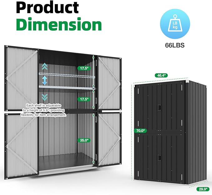 AECOJOY Outdoor Storage Cabinet Waterproof with Shelves, Dark Grey Lockable Vertical Outdoor Cabineyt, Large Storage Shed Tall Weatherproof Outdoor Cabinets Garden Sheds & Outdoor Storage Clearance
