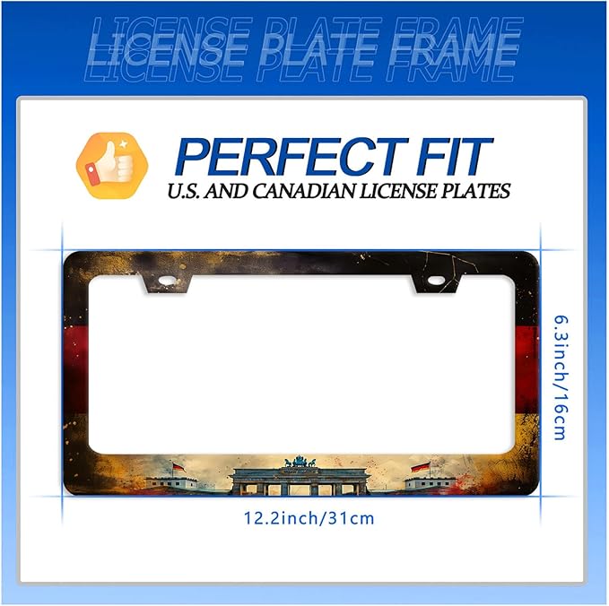 German Flag License Plate Frame Vintage Germany License Plate Stainless Steel Funny License Plate Holder Personalise Car Accessory Car Decoration 12.3"x6.3"Fits Standard Vehicles Size
