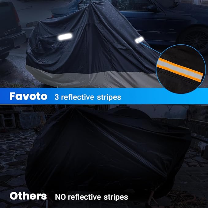 Favoto Motorcycle Cover Waterproof Outdoor - All Season Sun Protection Universal Fit Oxford Cloth with Lock-Holes Rain Snow Dust Proof Fits up to 86.6" Motorbikes Vehicle Motorbike Cover