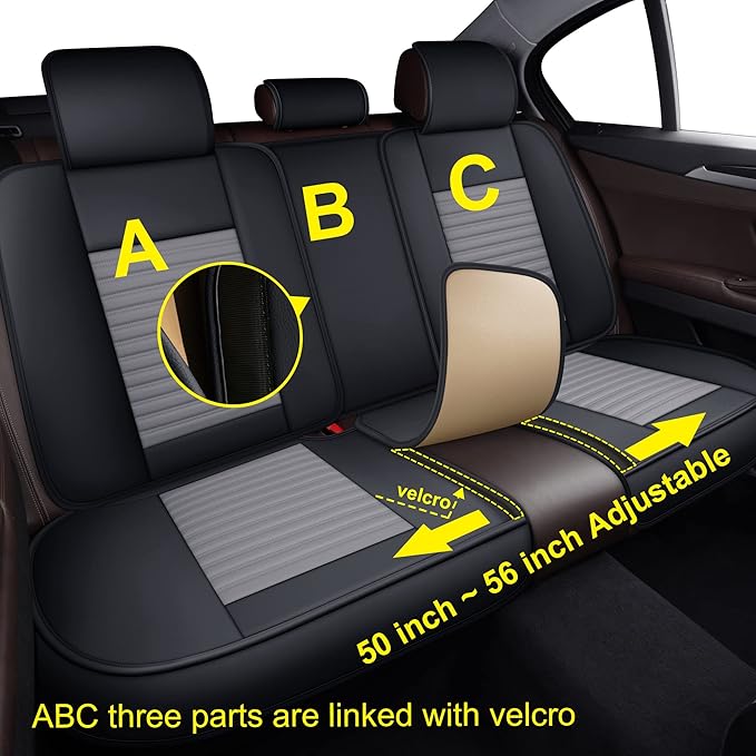 LINGVIDO Car Seat Covers, Breathable and Waterproof Faux Leather Automotive Seat Covers for Cars SUV Truck Sedan,Universal Anti-Slip Driver Seat Cover with Backrest (Full Seat, Gray+Black)
