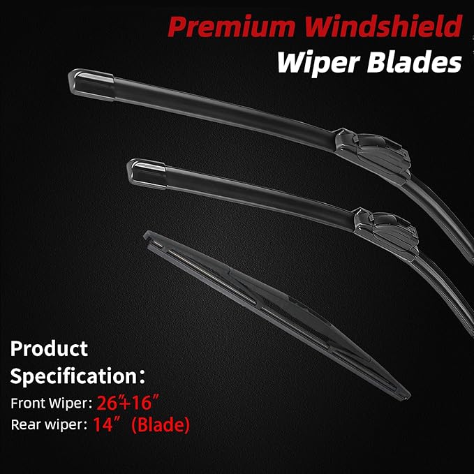 OTUAYAUTO Windshield Wiper Blades - Replacement for Mazda CX-30 2020-2024, Front and Rear Wipers Set, U/J Hook - 26"+16"+14" (Pack of 3)