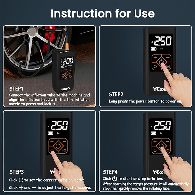 150 PSI Tire Inflator Portable Air Compressor, 8000mAh Battery Auto Shut-Off Air Pump, 6X Inflator Portable Tire Inflator for Car, Bicycle, Motor, Ball