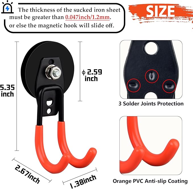 ULIBERMAGNET Garage Strong Magnetic Hooks, 4 Pack Heavy Duty Large J Hooks with Magnet, Anti-Slip Coating Magnet Hooks for Garden Tools, Ropes,Drill,Magnetic Double Hooks for Metal Cabinet,Pegboard