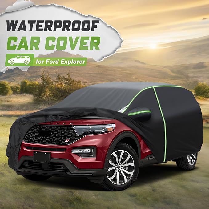 Mixsuper Liner Car Cover for Ford Explorer 1995-2026, 7 Layers Full Car Cover All Weather Car Covers for Explorer, Waterproof Outdoor Cover with Zipper Door Reflective Strips