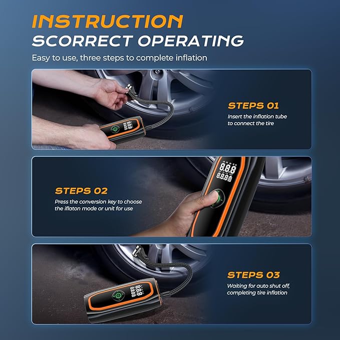 Tire Inflator Portable Air Compressor, 220PSI Air Pump for Car Tires with 26000mAh Battery, One Click Smart Air Pump Tire Inflator for Car, Motorcycle, Bicycle and More with Tire Pressure Gauge