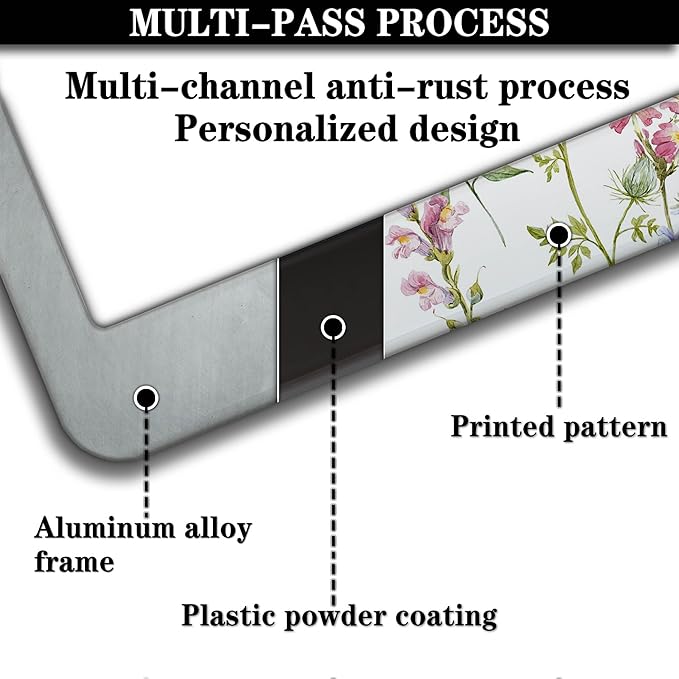 License Plate Cover Multicolor License Plate Frames Folk Flower Hippie Boho Floral Aluminum Metal Car Accessory 2 Pack with Screw Covers Set