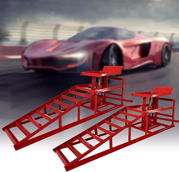 BLVD-LPF OBEY YOUR LUXURY 2 Pack Hydraulic Car Ramps 10000lbs 5T 11000lbs Low Profile Car Lift Service Ramps Truck Trailer Garage, Height Hydraulic Vehicle Ramps (RED)