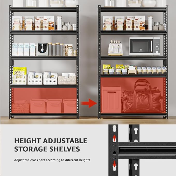 5-Tier Adjustable Metal Storage Shelves Heavy Duty Garage Shelving, 72" H x 36" W x 16" D Shelving Unit Rack for Kitchen, Classroom, Dormitory, Basement & Warehouse