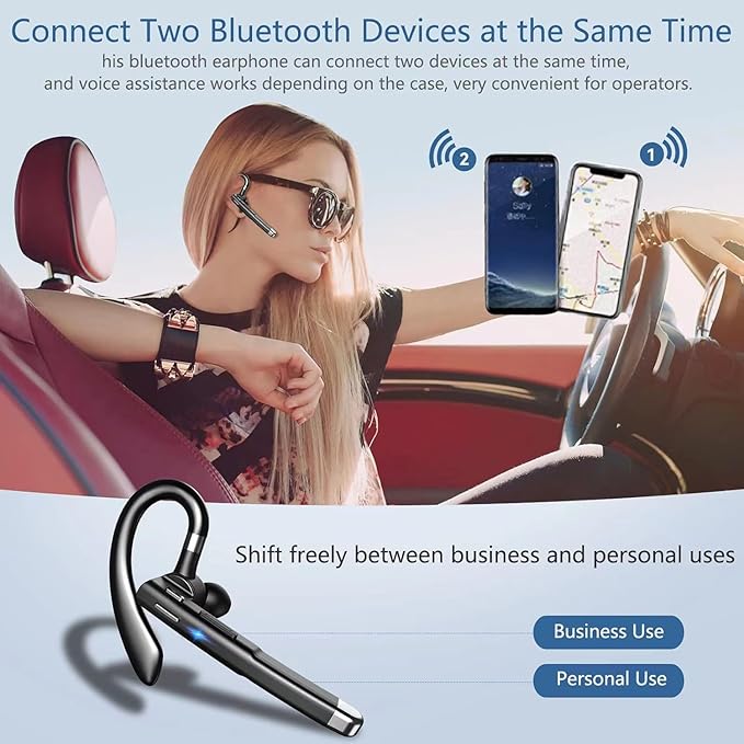 Bluetooth Headset, Bluetooth Wireless Earpiece with mic Trucker Headset for Phone Case Office Phones with Built-in Microphone Manos Libres Noise Cancelling(Black)